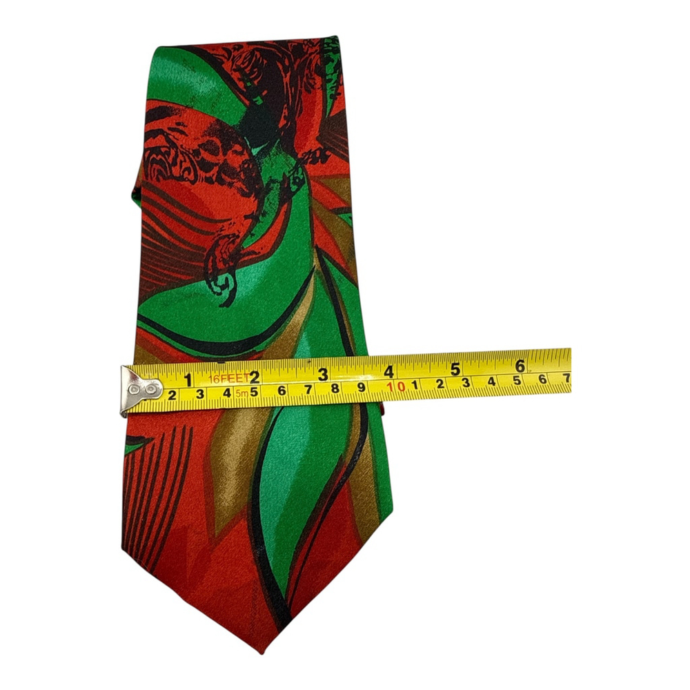 Vintage Red and Green Mens Necktie with Matching Pocket Square - Picture 3 of 3